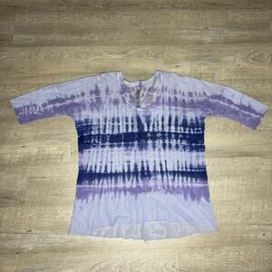 Raquel Allegra Purple Tie Dye Print Mesh Top Drop Sleeve Hi-Low Size 0 Small